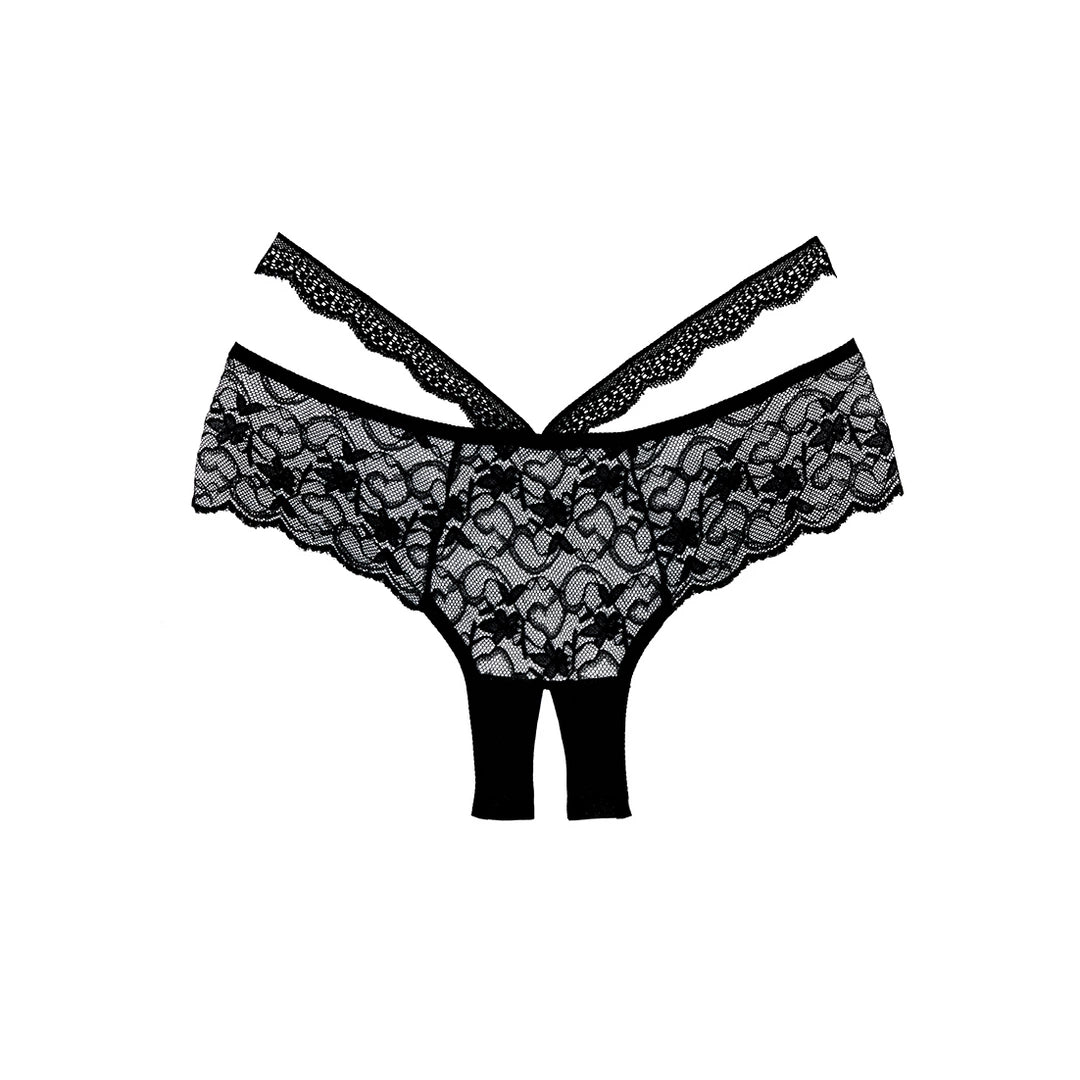 Allure Heartbreaker majtki koronkowe z otwartym klinem, czarne