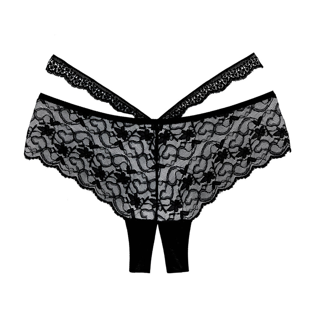 Allure Heartbreaker majtki koronkowe z otwartym klinem, czarne