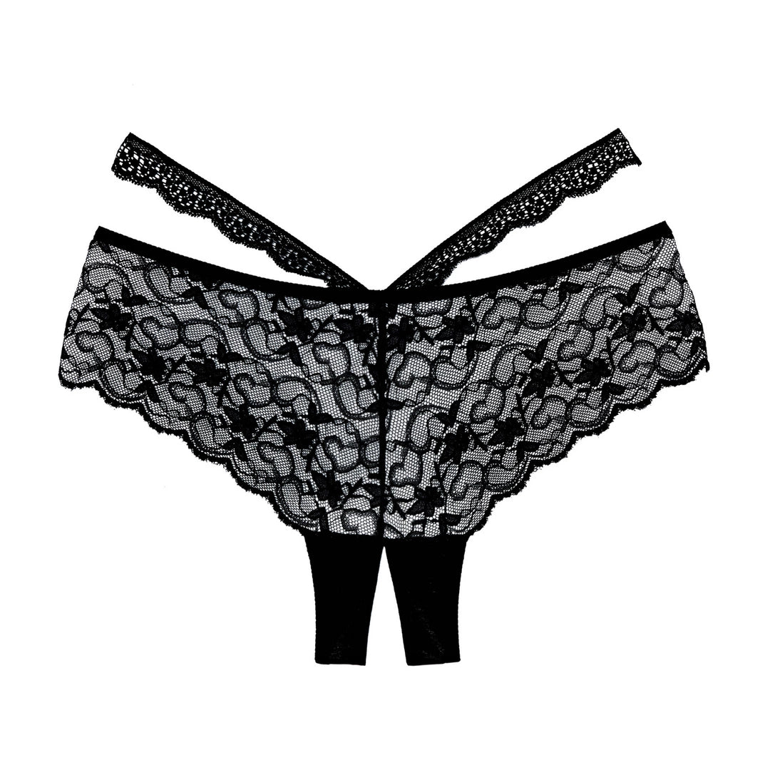 Allure Heartbreaker majtki koronkowe z otwartym klinem, czarne