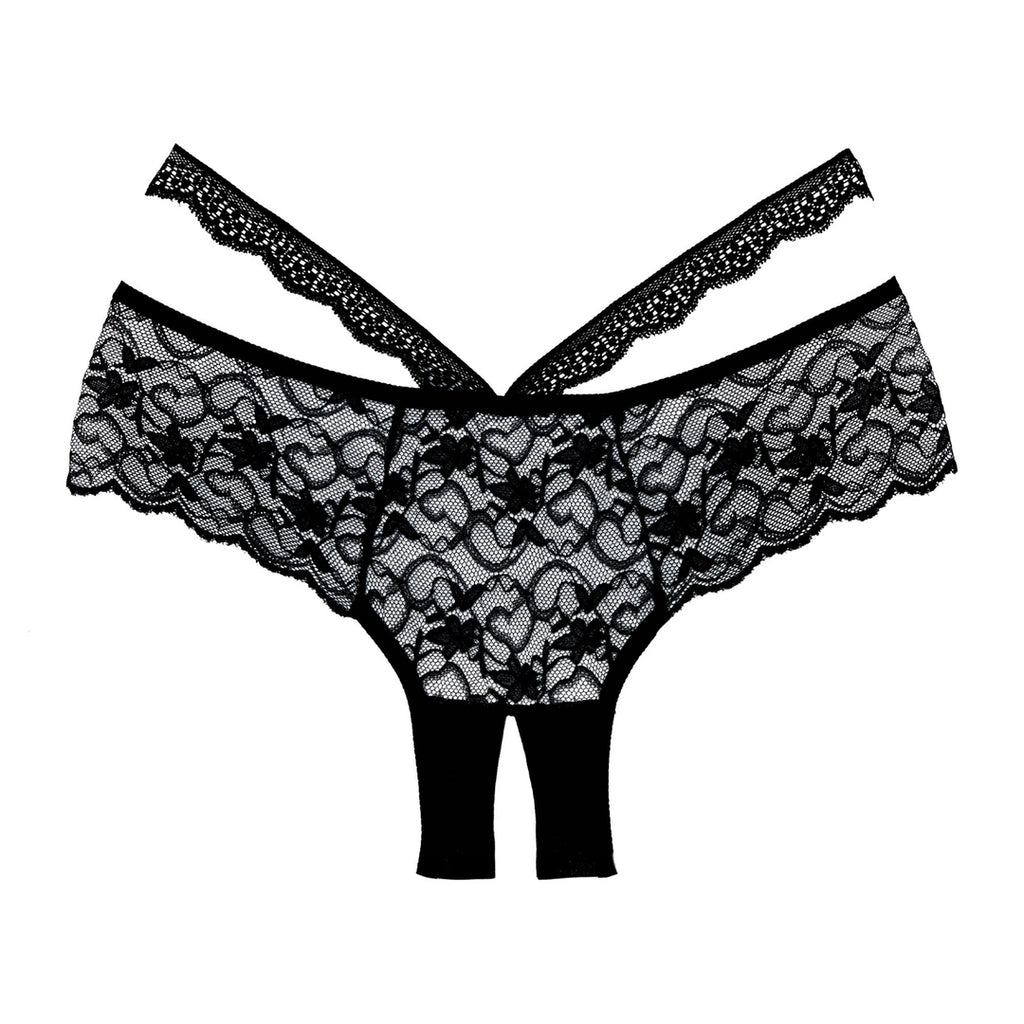 Allure Heartbreaker majtki koronkowe z otwartym klinem, czarne