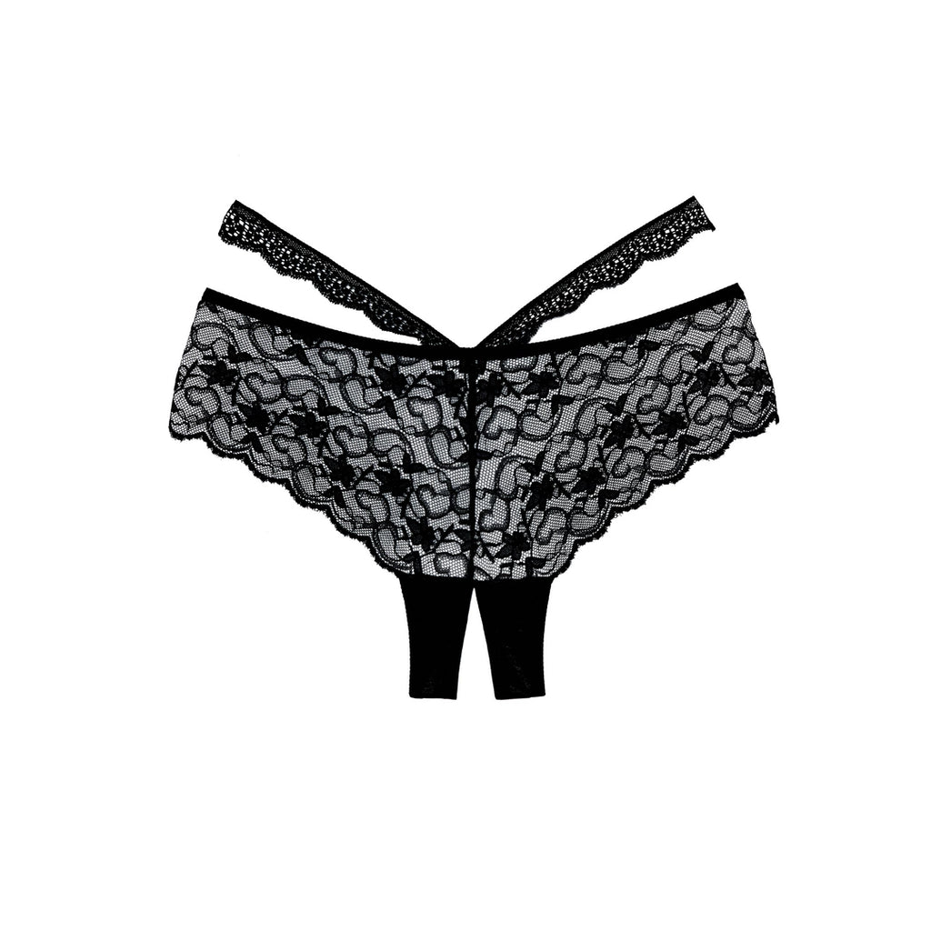 Allure Heartbreaker majtki koronkowe z otwartym klinem, czarne