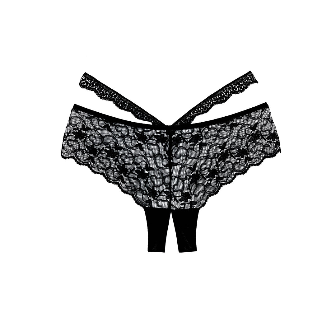 Allure Heartbreaker majtki koronkowe z otwartym klinem, czarne