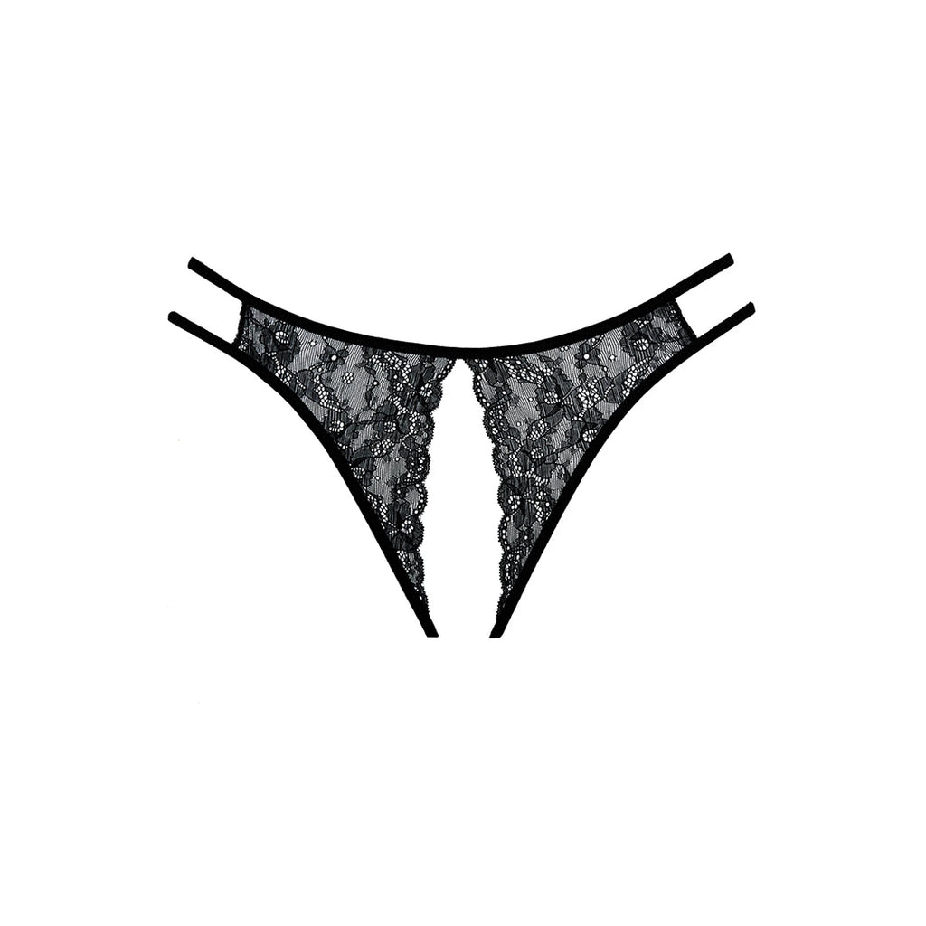 Allure Sweet Honey - majtki z koronką i efektownym wycięciem, czarne