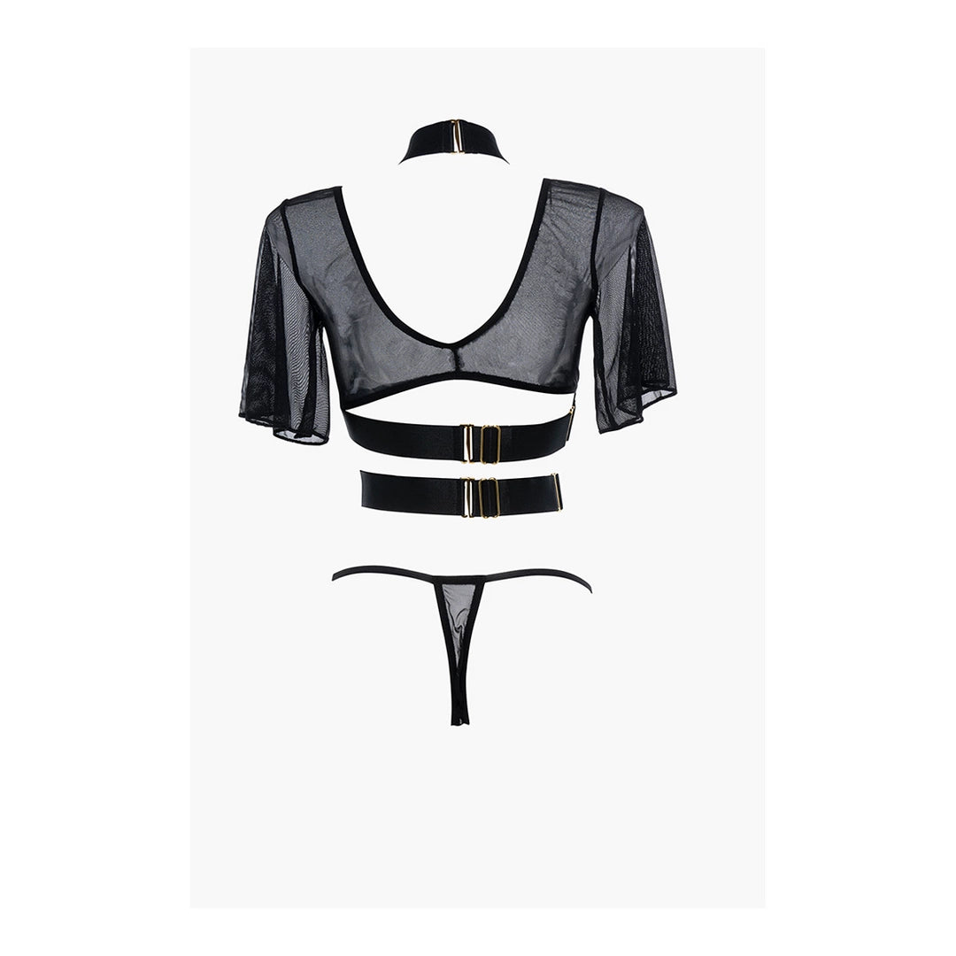 Dreamgirl Dreamer Allure komplet: siateczkowy top z rękawem i stringi