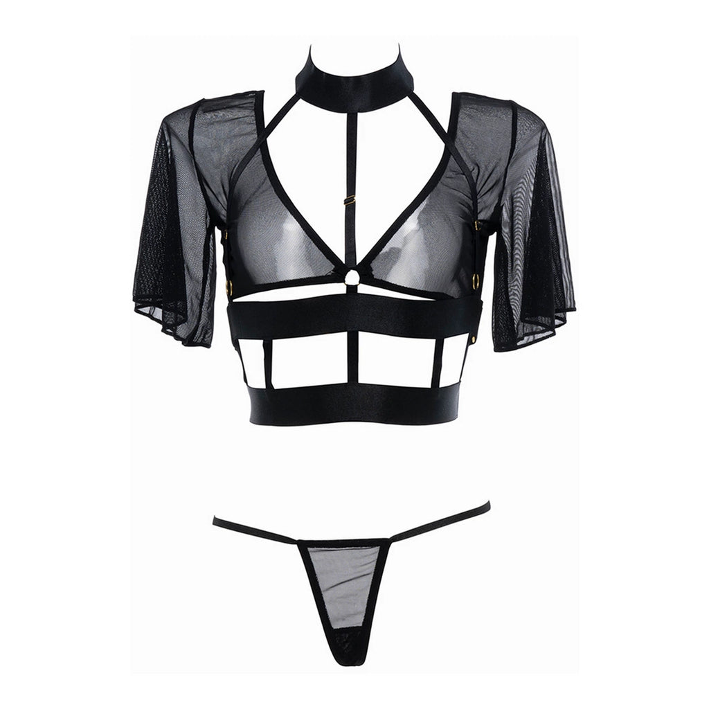 Dreamgirl Dreamer Allure komplet: siateczkowy top z rękawem i stringi