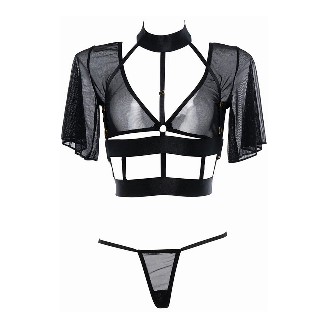 Dreamgirl Dreamer Allure komplet: siateczkowy top z rękawem i stringi