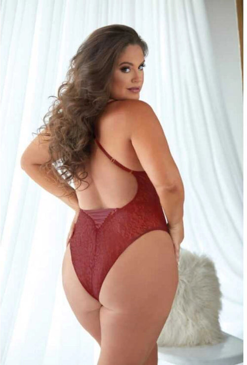 Allure Body burgundowe z koronką i wzorem panterki 2X/3X