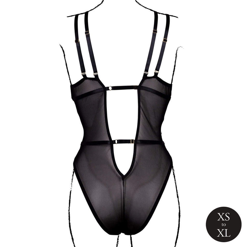 Obsessive Black Lace Bodysuit z Regulacją, Model z Fiszbiny, One Size