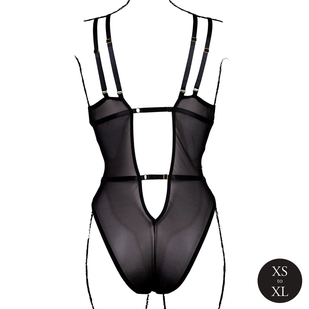 Obsessive Black Lace Bodysuit z Regulacją, Model z Fiszbiny, One Size