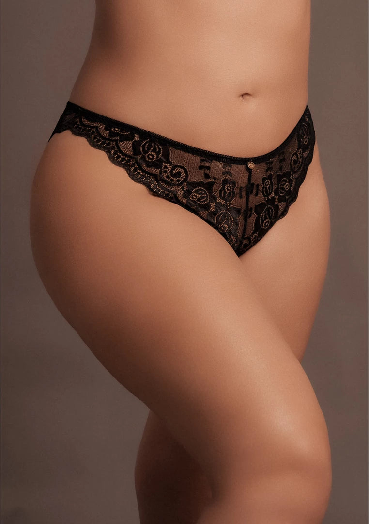 Le Desir Zoe Plus Size - elastyczne majtki koronkowe z odkrytym tyłem