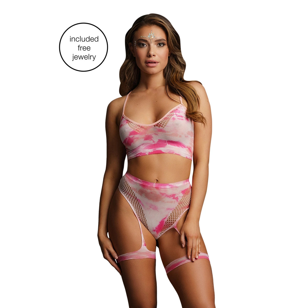 Le Desir Dazzling komplet z wysokim stanem i szelkami S-XL