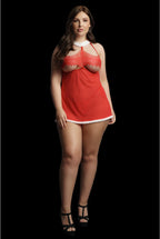Le Desir Merry Plus Size komplet babydoll z wiązaniem, czerwony 1X-3XL