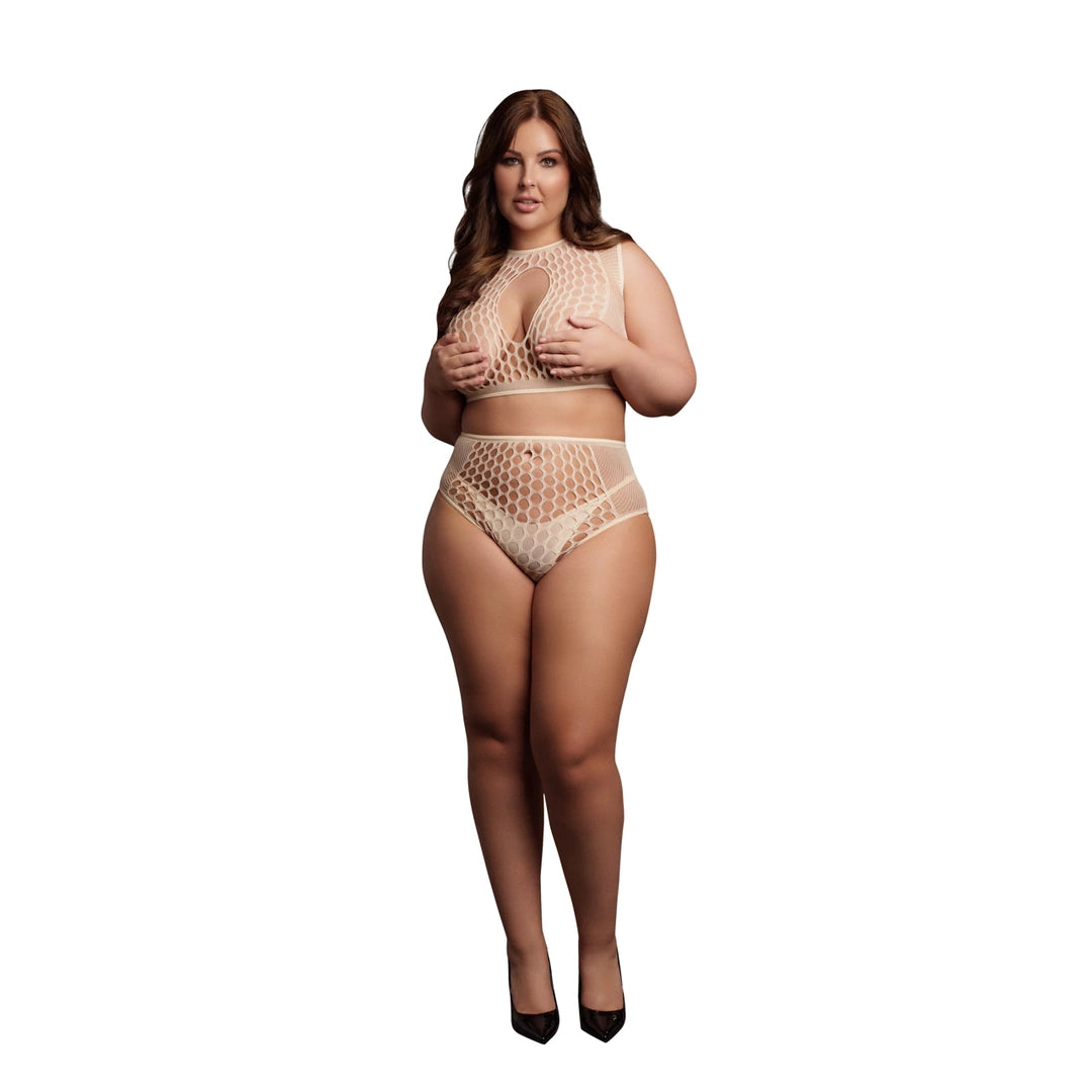 Le Desir Queen Size komplet top i figi siateczkowe XL-4XL czarny