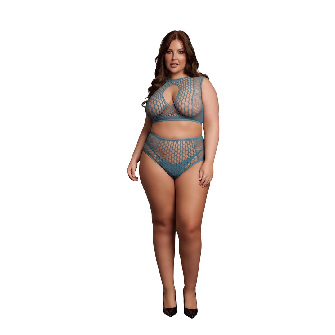 Le Desir komplet damski top i figi kabaretka czarny Queen Size XL-4XL