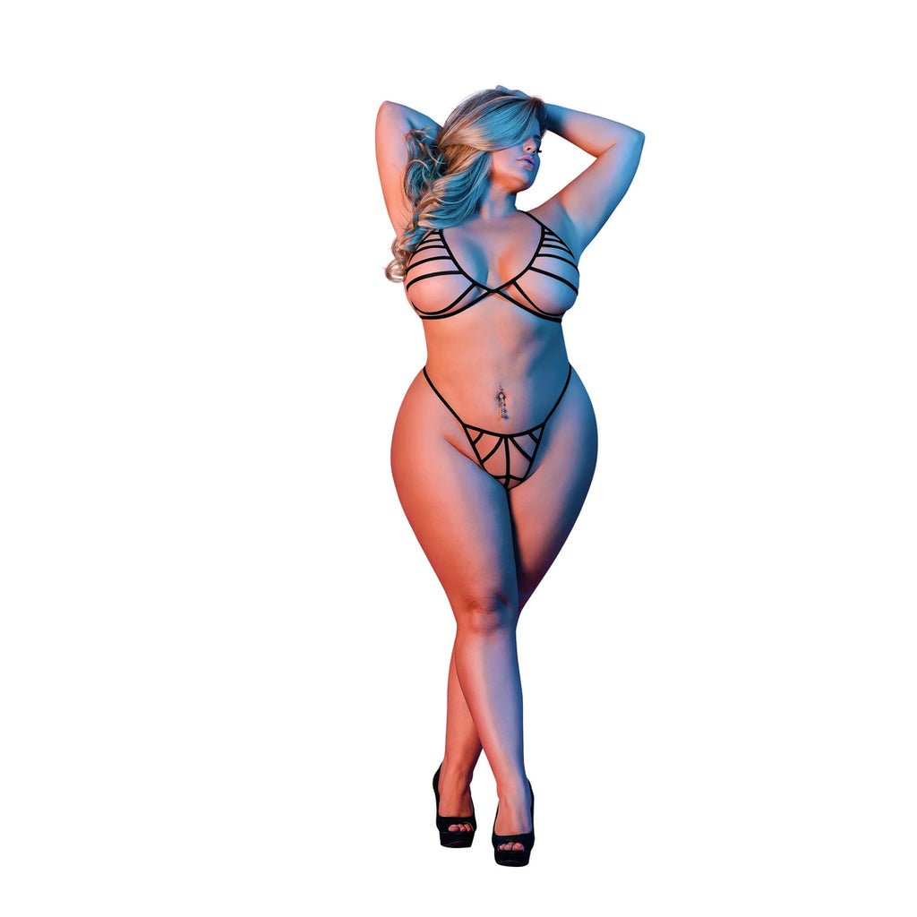 Magic Silk Exposed Komplet Plus Size biustonosz halter + stringi