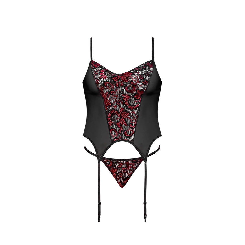 Magic Silk Komplet Merry Widow L/XL z paskami do pończoch koronka