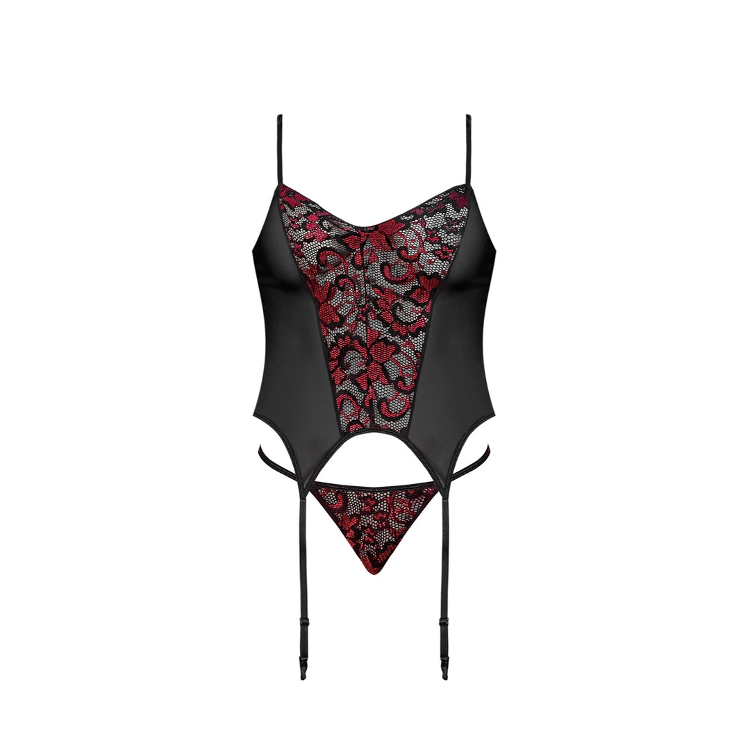 Magic Silk Komplet Merry Widow L/XL z paskami do pończoch koronka