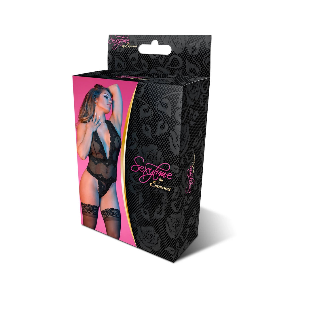Magic Silk Exposed Body z głębokim dekoltem halter czarny S/M