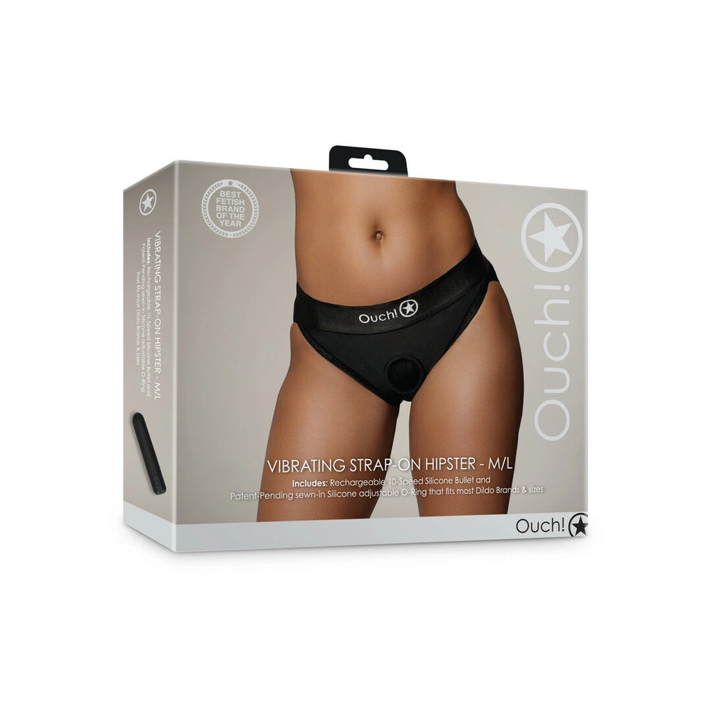 Ouch! Vibrating Strap-On Hipster M/L - Majtki z wibracją i koronką