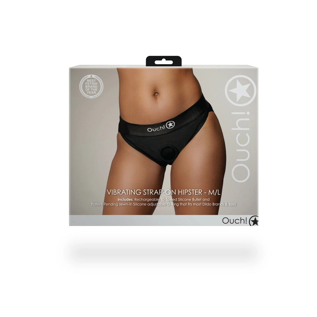 Ouch! Vibrating Strap-On Hipster M/L - Majtki z wibracją i koronką