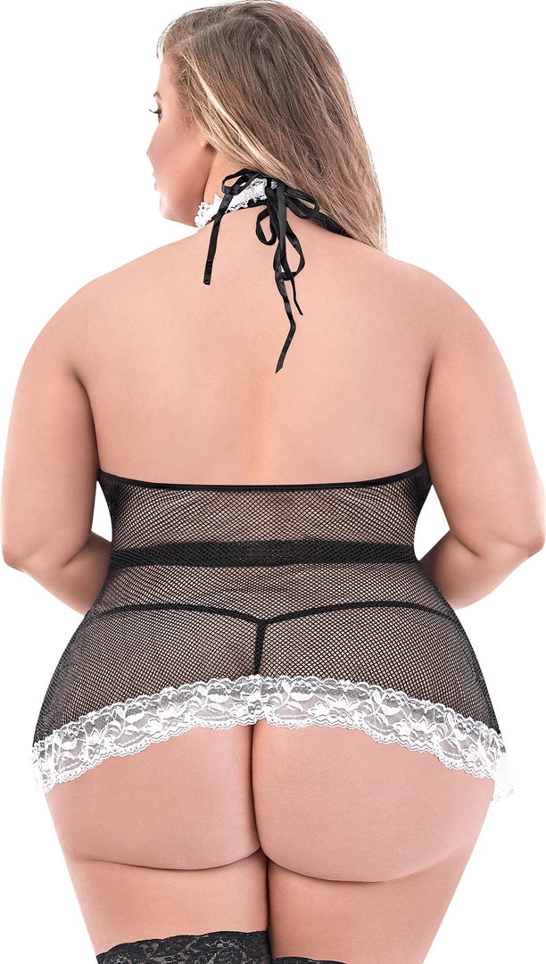Magic Silk Chamber Dress Plus Size - komplet z koronką i fartuchem