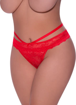 Magic Silk Exposed Majtki Plus Size z Koronkowymi Paseczkami Czerwone